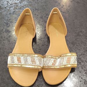 Elegant Tan Gold Sandals with Open d'Orsay Design